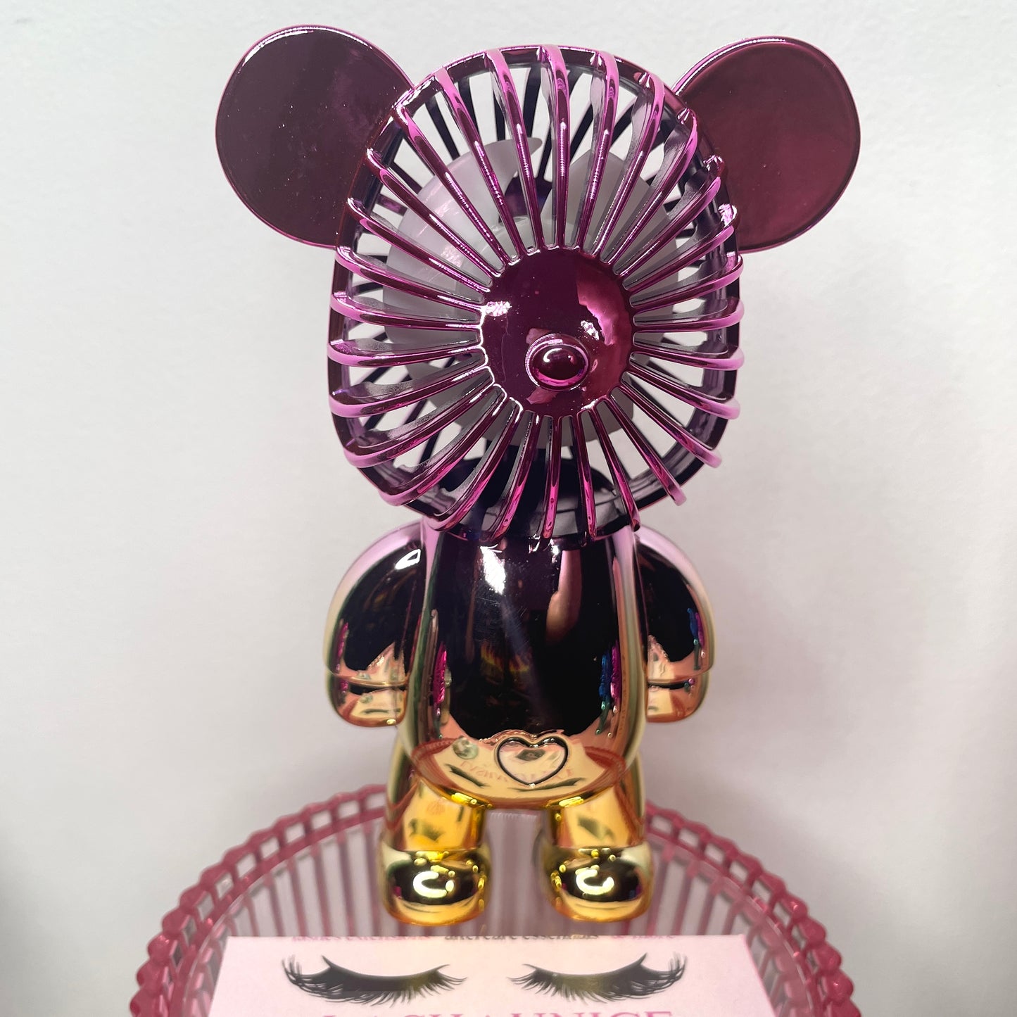 Metallic Teddy Bear Fan (Pink/Gold)