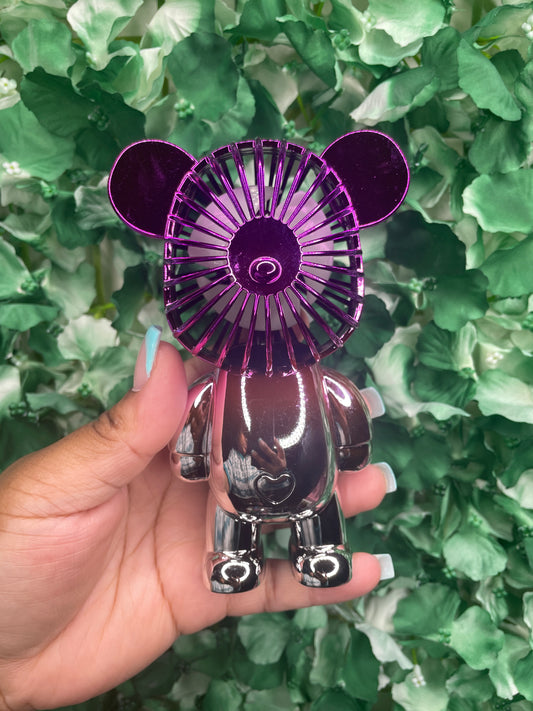 Metallic Teddy Bear Fan (Purple/Silver
