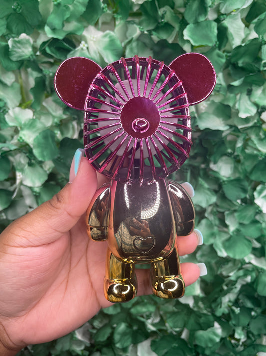 Metallic Teddy Bear Fan (Pink/Gold)