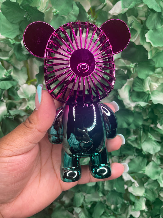 Metallic Teddy Bear Fan (Fuchsia/Teal)