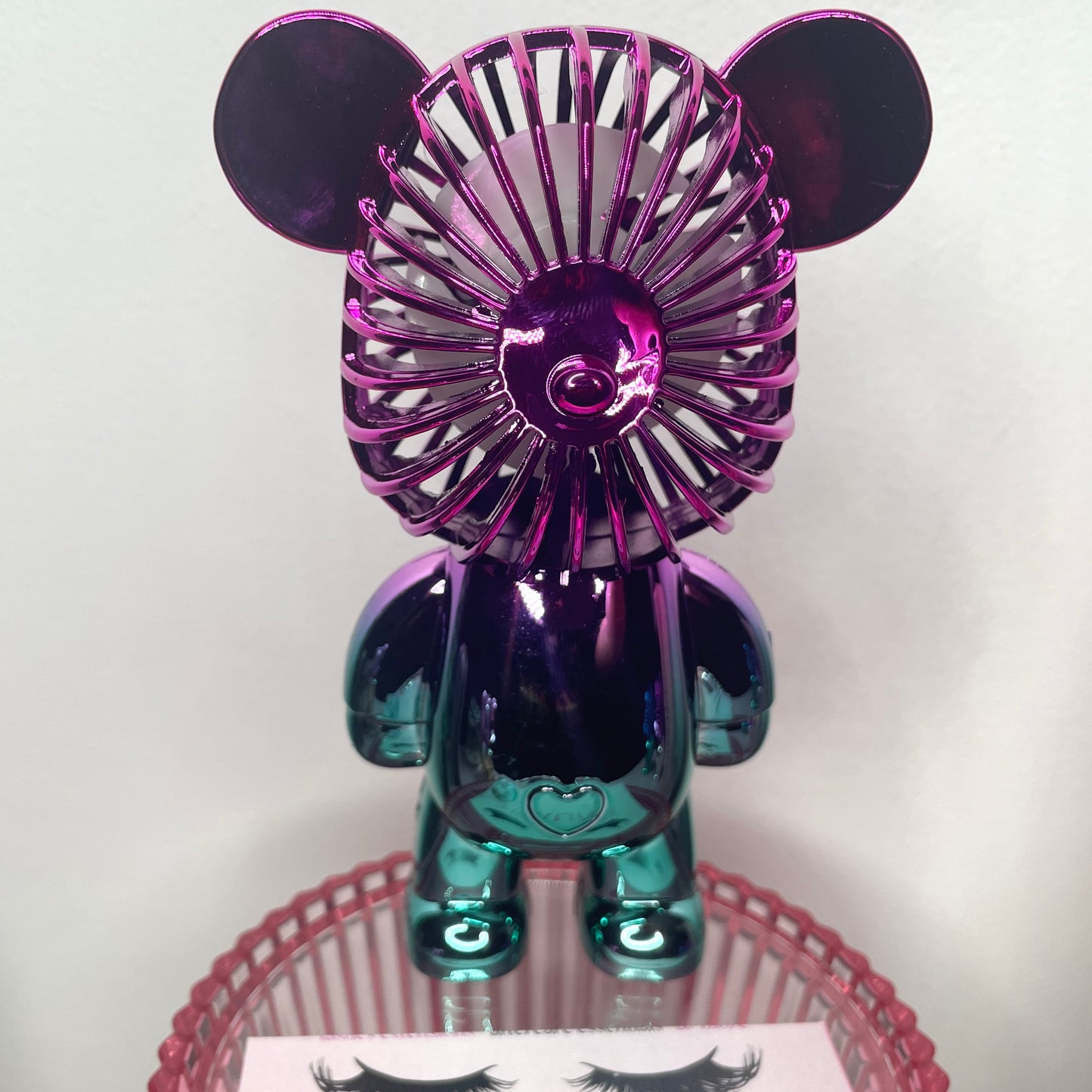 Metallic Teddy Bear Fan (Fuchsia/Teal)